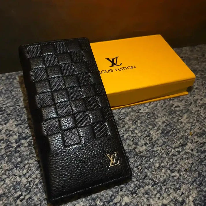LV-Style Checkered Long Wallet